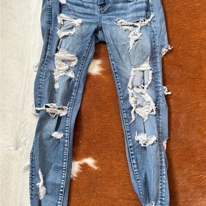 American Eagle Outfitters Blue Skinny Distressed Jeans